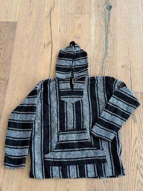 Frank's Textiles Baja Hoodie Pullover Black and Grey Striped